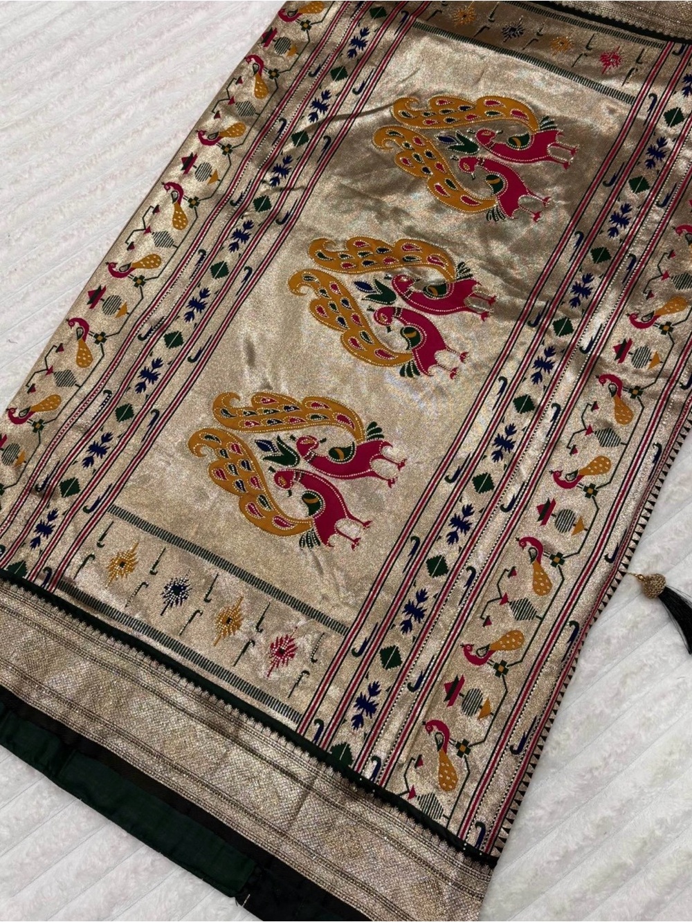 Bottle Green Paithani Silk Saree with swarovski Crystal Work